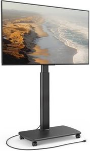 FITUEYES Rolling TV Stand with Power Outlets, Swivel Portable TV Stand for 32-75 Inch LCD LED OLED Flat/Curved Panel Screen TVs,Height Adjustable&Wood Base, Mobile TV Stand Holds up to 99Lbs, Black