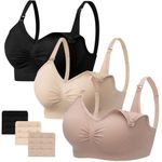 Angelhood Women's Nylon Blend Seamless Sleep Nursing Bra,Breastfeeding Maternity Bra with Remove Bra Pads Extenders Pack of 3, Black/Beige/Lightpink, XX-Large