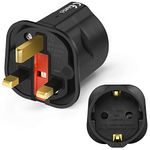 European to UK Adapter, 1pack Plug Adaptor EU to UK Plug Adapter 2 Pin Plug Adaptor to 3 Pin for Travel or Electronic Device from France, Italy, Spain, Germany to UK - Black