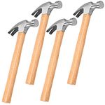 FUNSUEI 4 PCS 16 OZ Claw Hammer, Straight Carbon Steel Rip Hammer with Wood Handle for Prying Nails, Woodworking, Repairing, Silver