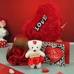 TIED RIBBONS Birthday Wedding Anniversary Gift for Girlfriend Boyfriend Girls Boys Husband Wife Him Her - Special Heart Shape Teddy Gift Box with Heart Cushion Card Combo