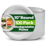 Ask Packaging Strong Paper Plates (10 Inch - 100 Pack) 100% Compostable Disposable Bagasse Plates - Heavy Duty Eco-Friendly Biodegradable Sugarcane Plate for Parties – Microwave & Freezer Safe