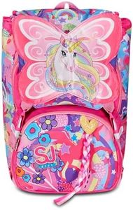 SJ Gang Zaino Scuola Estensibile, Rosa, Unibraid, Zaino Doppio Scomparto Estensibile Tramite Zip Laterali, Tasca Porta Borraccia, Scuole Elementari e Medie, Bambina Ragazza