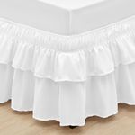 RIMELA Multi Ruffle Bed Skirt White Queen 16 Inch Drop, Bed Skirting Dust Ruffle Queen Size Elastic Wrap Around, Easy-Install Soft Fabric Machine Washable, 2 Layer Bedskirt