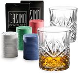 Lefonte Whiskey Glasses Casino Set, Whiskey Glasses with Poker Chip Set and Cards, Casino Poker Chips, Whiskey Gifts for Men