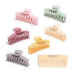 Solest London Hair Claw Clips - Pack of 6 Claw Clip for Women and Girls - 6 Trendy Coloured Claw Clip - 4.3 inch - Hair Claw Clips for all Hair with a hair comb gift (Pastel Matte)