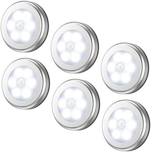AMIR Motion Sensor Light, Cordless Battery-Powered LED Night Light, Stick-anywhere Closet Lights Stair Lights, Puck Lights, Safe Lights for Hallway, Bathroom, Bedroom, Kitchen, etc.(White - Pack of 6)