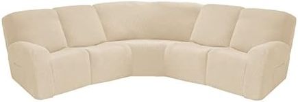 OKYUK Recliner Corner Sofa Cover, 5 Seats Jacquard Stretch Corner Sofa Covers for Reclining L Shape Sofa Slipcovers Thick, Soft, Washable Durable Furniture Protector (Jacquard - Beige)