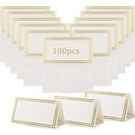 100 PCS Tent Cards, Small Place Cards with Gold Foil Border Delicate Seating Cards Blank Name Cards Escort Cards for Wedding, Table, Dinner Parties, Receptions (Each Measures 4” x 3.5”)