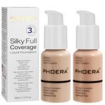 2PCS PHOERA Foundation, PHOERA Matte Liquid Foundation,PHOERA Makeup for Women, PHOERA Foundation Full Coverage Concealer, 30ml 24HR Matte Oil Control Concealer (2pcs-102+103/ Nude+ Warm peach)