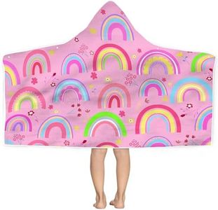 Bonsai Tree Rainbow Hooded Beach Towel for Kids Girls, Cute Unicorn Bath Towel with Hood, Pink Magic Rainbow Microfiber Super Absorbent Soft Poncho Bathrobe for Swin Pool 30”x50”