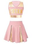 inlzdz Kids Girls' Sleeveless Cheer Leader Costume Team Uniform School Cheerleading Dance Fancy Dress up Outfits Light Pink Cheer 7-8 Years