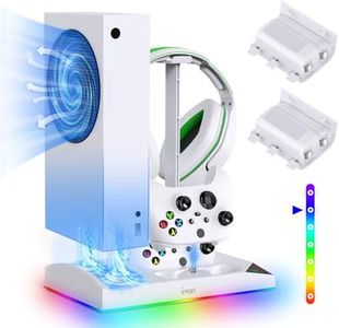 Gorixer Charging Stand with Fan for Xbox Series S, 2 x 1400 mAh Batteries for Controller, Accessories with 15 LED Light Mode, Headphone Hook, USB C Cable, Double Charging Station and Cooling System