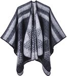 Miaikvs Women Poncho Cape Reversible Oversized Warm Open Front Shawl Scarf Wrap Cardigan Blanket Wraps（Square Black & White）