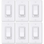 [6 Pack] BESTTEN Rocker Dimmer Switch for Dimmable LED, Halogen and Incandescent Bulbs, Single-Pole or 3-Way, 120V, cUL Listed, White