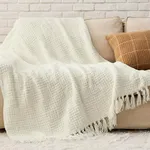 Bedsure White Throw Blanket for Couch – Versatile Knit Woven Chenille Blanket for Chair, Soft, Warm & Decorative Blanket with Tassels for Bed, Sofa and Living Room (Pure Milk, 50 x 60 inches)