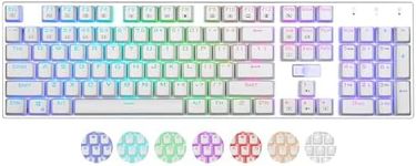 Z-88 RGB Mechanical Gaming Keyboard Programmable RGB Backlit DIY Blue Switch Waterproof 104 Keys Anti-Ghosting for Mac PC Silver+White