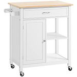 HOMCOM Rolling Kitchen Cart with Wood Top and Drawer, Kitchen Island on Wheels for Dining Room, White