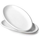 DOWAN 14" Large Serving Platters, Oval Serving Plates, White Porcelain Platters Oven Safe, Dinner Plates Serving Dishes for Entertaining, Party, Meat, Appetizers, Dessert, Set of 2, White