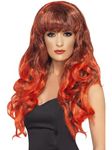 Smiffys Siren Wig, Red & Black Long, Curly with Fringe, Ladies Glamour Wigs Fancy Dress, Adult Dress Up Wigs