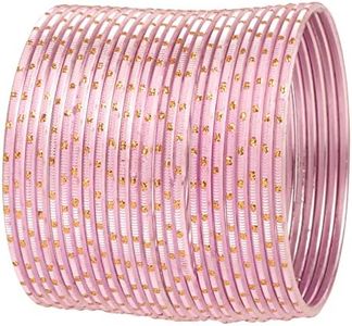 Touchstone "Colorful 2 Dozen Bangle Collection Indian Bollywood Alloy Metal Textured Pink Color Designer Jewelry Bangle Bracelets Set of 24 in Antique Gold Tone for Women