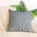 IVAZA Velvet Decorative Reversible Cushion Cover 24 x24 Inch - Set of 1, Soft Solid Damask Square Throw Pillow Covers for Sofa, Living Room or Home Decor - 60x60 cm Grey & Beige