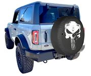 Boomerang® USA - 32" Soft Tire Cover - Distressed Skull - compatible with Ford Bronco (with back-up camera) - (2021-2024) - Big Bend, Black Diamond & Outer Banks