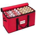 WBHome Christmas Ornament Storage Box with Lid, 3''& 4'' Compartment Storage Container with Adjustable Dividers, Keeps 114 Holiday Ornaments & Decoration Accessories, Red