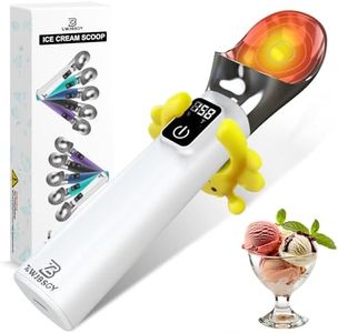 Heated Ice Cream Scoop, ZWJBSGY Electric Ice Cream Scoop-5000mAh Battery, ON/OFF and LED Display, Ideal for Scooping Hard Ice Cream and Frozen Desserts, Perfect Gift for Ice Cream Lovers (White)