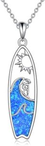 Vadmans Surfboard Necklace Opal Sterling Silver Surfer Pendant Surfing Gift Ocean Wave Jewelry for Women