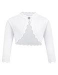 trudge Bolero Jacket Children's Cardigan for Girls V-Neck Knit Cardigan Long Sleeves Shoulder Jacket Communion Jacket Wedding Cardigan Party Shrug Top Baptism Top Pure White 8-9 Years