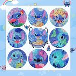 RICUVED 8Pcs Diamond Painting Coasters Set,Cartoon Theme Diamond Art Coasters Kits for Adults Kids Diamond Art Painting Crafts Supplies Coasters with Holder for Tables & Home Decor Clear