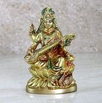 eSplanade Brass Saraswati Maa Murti Idol Statue Sculpture for Home Decor and Temple - Multicolour - 6" Inches