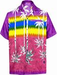 LA LEELA Men's Party Beach Hawaiian Front Pocket Shirts XXL Candy, Palm