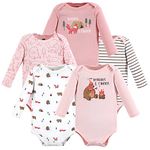 Hudson Baby unisex-baby Cotton Long-sleeve Bodysuits, Girl Camping Animals, 3-6 Months