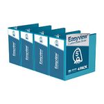 EasyView Premium Angled D-Ring 5-Inch Binders with Clear-View Covers, Customizable 3-Ring Binders for School, Office, or Home, Pack of 4, Turquoise