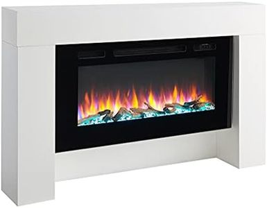 FLAMME Carmaux 55" / 141cm Freestanding Electric Fireplace Suite, 3 LED Flame Colours, 2kW Heater, Log set or Crystal Fuel Bed with Remote White
