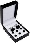 Black Silver Tuxedo Studs and Cuffl