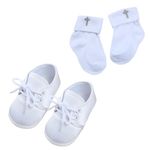 Booulfi Baby Boy Shoes Newborn Wihte Shoes for Infant Christening Baptism Shoes and Socks Set 3-6 Months