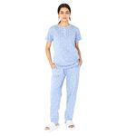 LABEL MY Women's Top & Pyjama Set | Comfortable Knitted Cotton | Round Neck Top with Three Buttons | Pyjama with Side Pockets, Elastic Waist & Drawstring (2XL, Sky Blue)