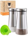 Home EC Premium Salt and Pepper Shakers with Adjustable Pour Holes - Elegant Stainless Steel Salt and Pepper Dispenser - Perfect for Himalayan, Kosher and Sea Salts - Spices W/Collapsible Funnel/Ebook