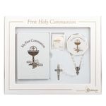 First Holy Communion Gift Set for Girl with Common Prayers Book, Rosary, Box and Pin by Roman