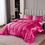 Bedding_Dreamer Satin Comforter Sets Queen Silk Like Hot Pink Alternative Down Soft Polyester Filling Luxury Silky Bedding Set 1 2 Pillowcases (Queen, Hot Pink)