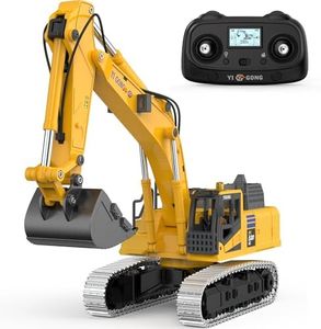 kolegend Hobby Metal Mini RC Excavator for Adults, Remote Control Construction Model with Leadscrew Digging System, 2 Batteries & Carry Case Included
