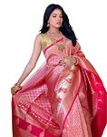 KNETLI Art Silk Saree for Women Traditional Zari work Saree With Unstitched Blouse, Gold, Free