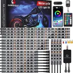 LD DARKEAGLE 20PCS Motorcycle LED Light Kit with Brake Light Turn Signal Dual Zone, Motorcycle Underglow Lights with APP/RF Remote, RGB Neon Strips Multicolor Waterproof for Harley Honda Kawasaki