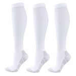 YUEDGE Compression Socks For Men Long Running Cycling Softball Baseball Athletic Sports Socks White Flight Socks For Men Size 6-10, 5 Pairs