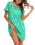 ENJOYNIGHT Womens Nightgown Cotton Sleep Shirt Femme Nightshirt Short Sleeves Pajamas Night Dress (3X-Large, Flamingo)