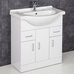 750mm Bathroom Vanity Unit & Basin Sink Tap + Waste Floorstanding Gloss White