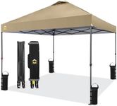 CROWN SHADES 10x10 Pop Up Canopy - Beach Tent with One Push Setup - Outdoor Canopy Tent with STO-N-Go Cover Bag for Events, Parties, Silver Coated Top, 3 Height & 4 Sand Bags,Khaki